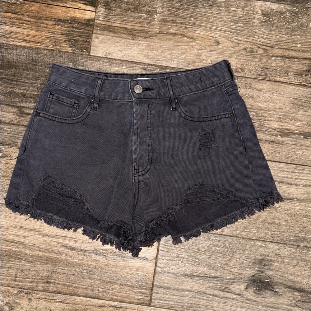 High Rise Festival Distressed Black Denim Shorts
